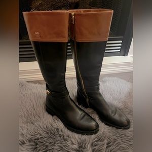 COACH EVA BLACK AND BROWN TALL LEATHER BOOTS SIZE 8.5B